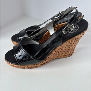 Tory Burch Black Patent Wicker Espadrilles, Sz 10